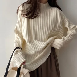 2023 Autumn Winter Large Size Half Turtleneck Knitted Shirts Women's Clothing Loose Long-sleeved Sweaters Pullovers Tops D1661