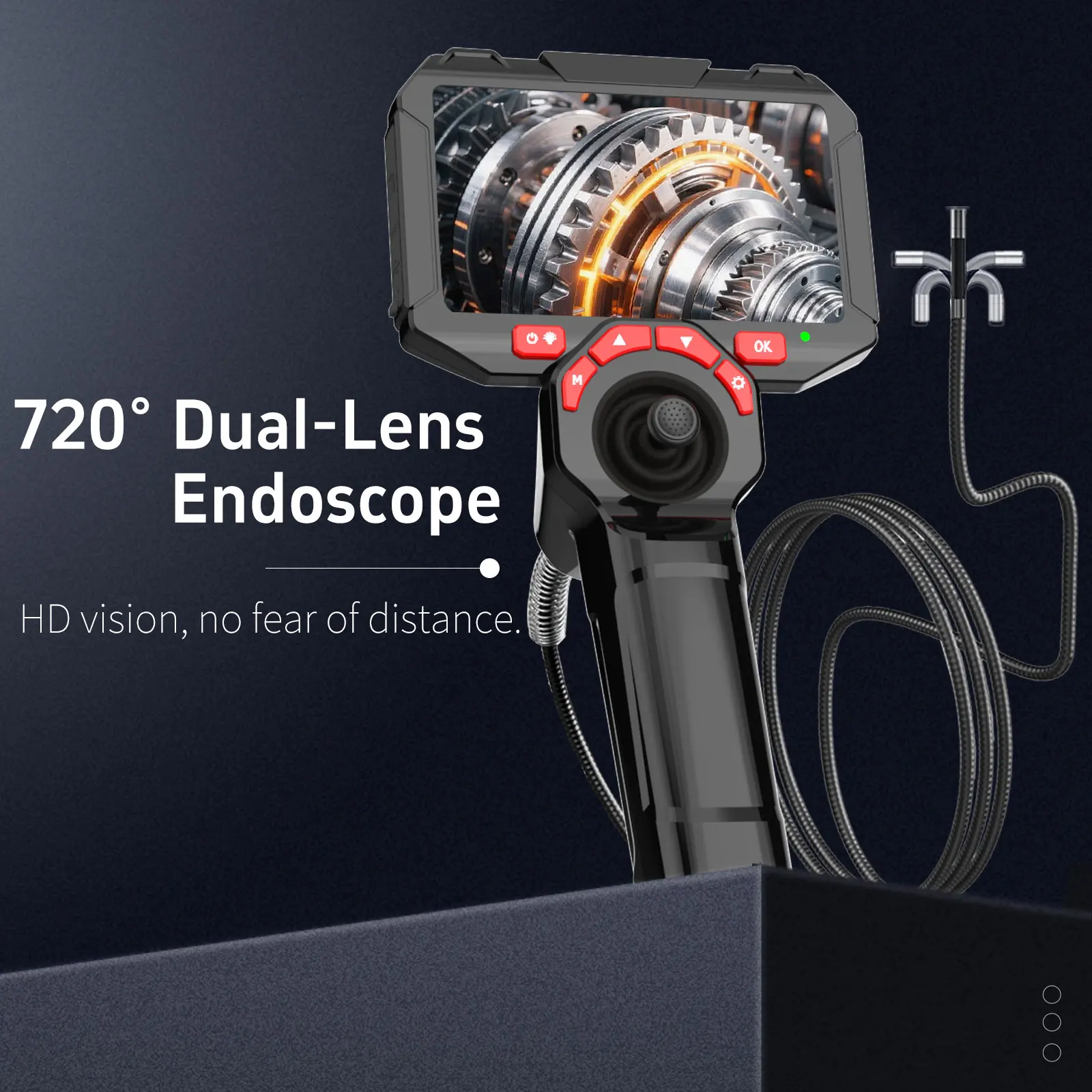 360° 4-way Articulated Endoscope 6.3mm/3.9mm,4.5-inch IPS Endoscope Inspection Camera Automotive Mechanical Industrial Endoscope