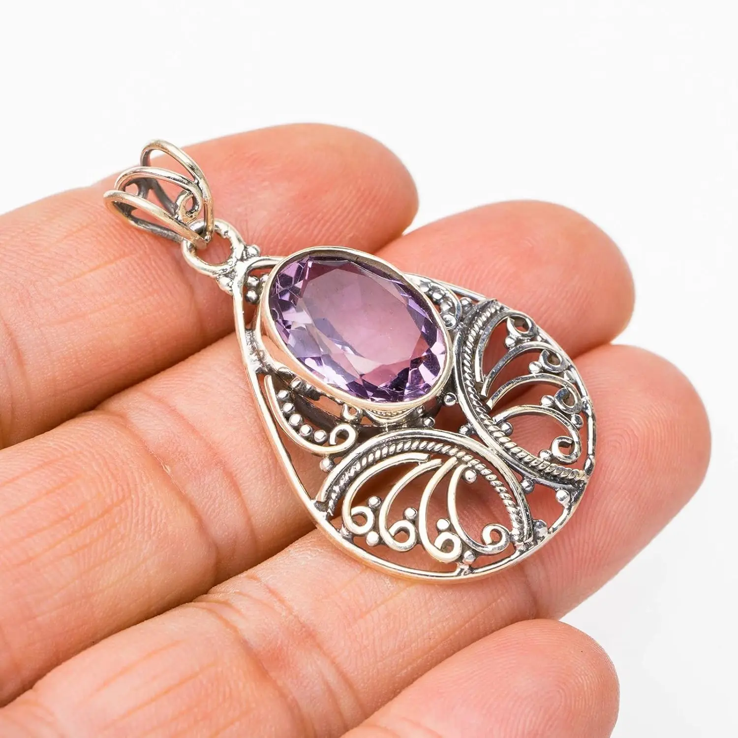 

StarGems Natural Amethyst Butterfly Handmade 925 Sterling Silver Pendant 1.75" E3511-2