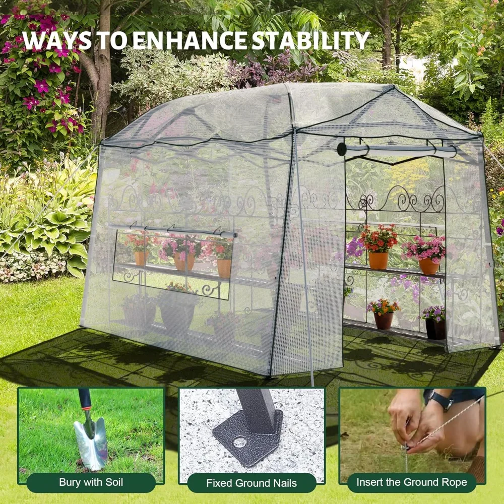 

11 x 8.5 FT Walk-in Greenhouse, Portable Pop-up Green House 3 Adjustable Hights Heavy Duty Plant Gardening Canopy with Durable