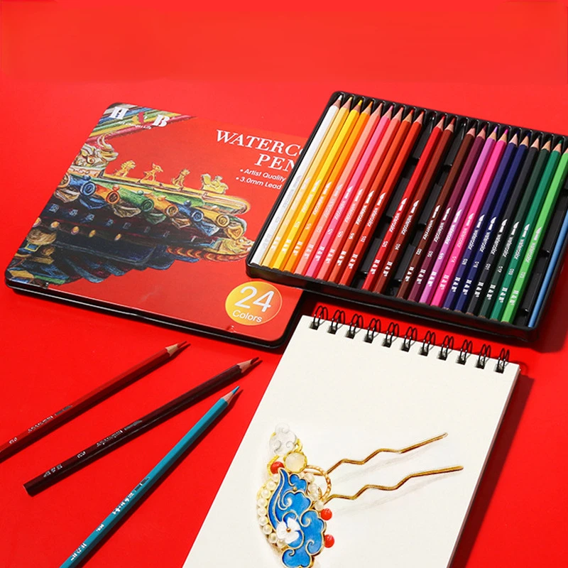 

24-color Water-soluble Color Pencil Art Brush Tin Box Packaging Anime Coloring Hand-painted DIY Graffiti Sketch Pencil Set