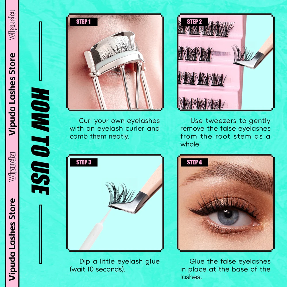 Vipuda Cluster Lashes Mixed Length DIY Eyelash Segmented Eyelashes Volume Individual Lashes Soft Fluffy Faux Mink Lashes