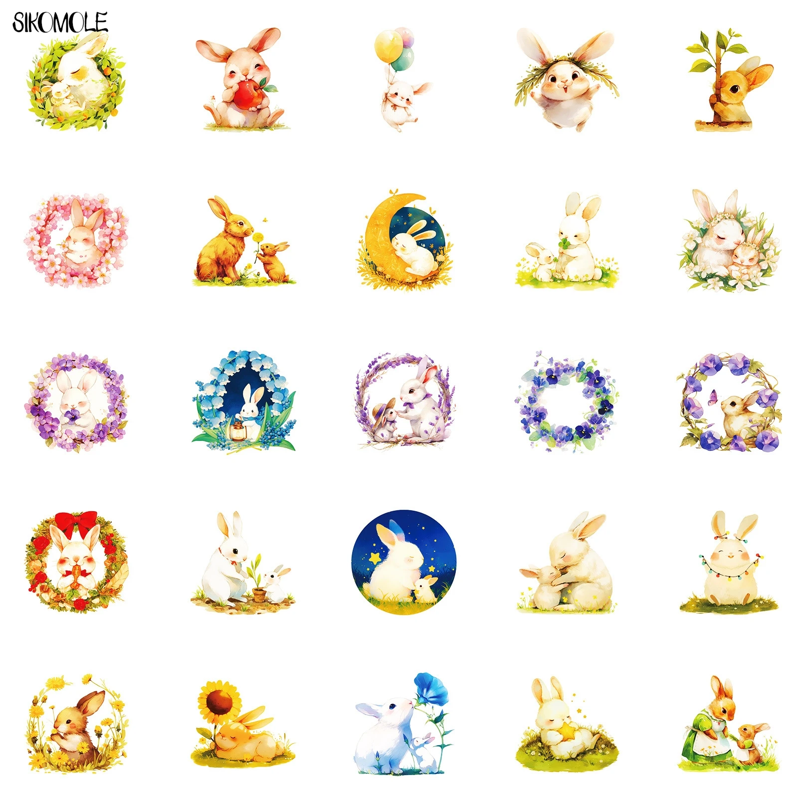 만화 귀여운 토끼 스티커 동물 다채로운 DIY 휴대폰 노트북 기타 여행 수하물 스케이트보드 장난감 그래피티 스티커, 10 개, 30 개, 50 개