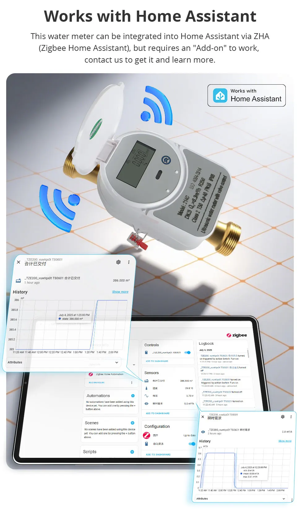 Zigbee Ultraschall-Wasserzähler DN15 DN20 DN25 mit Ventil, LCD-Display, Wassermenge, Durchflussverbrauch, Messung IP68, Arbeit mit Tuya – Detail 4