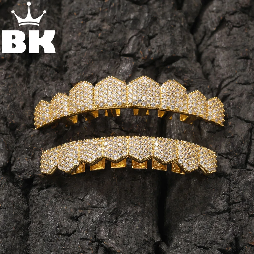 

THE BLING KING Mens Micro Paved Cubic Zirconia Grillz Gold Plated Top and Bottom Dental Grills Punk Jewelry Hip Hop Teeth Wear