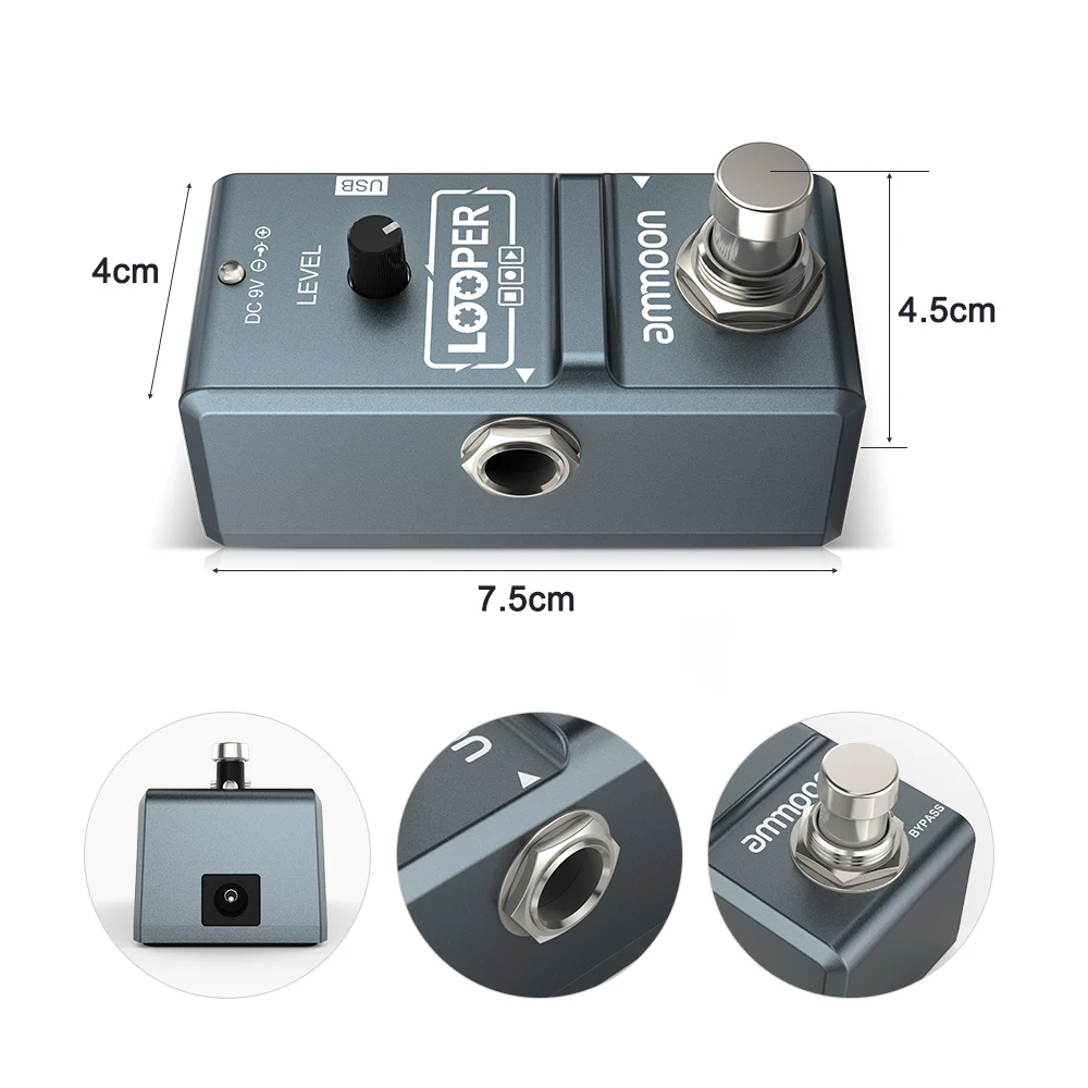 ammoon AP-09  Nano Loop Electric Guitar Effect Pedal Looper True Bypass Unlimited Overdubs 10 Minutes Recording with USB Cable