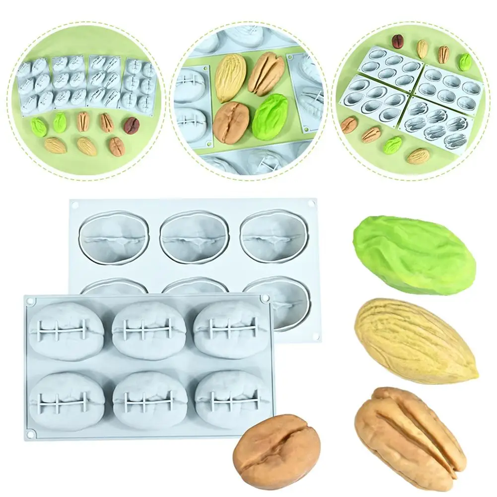 Nut-Shaped Silicone Mold 6 Holes Large Almond/Pistachio/Pecan/Coffee Bean DIY Mousse Chocolate Ice Cream Mould Baking Tool