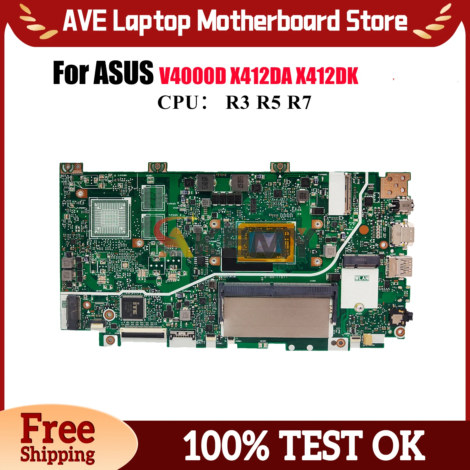 

X412DK Laptop Motherboard For ASUS VivoBook V4000d X412D X412DA X412DK Notebook Mainboard With R3 R5 R7 CPU 100% tests OK stk