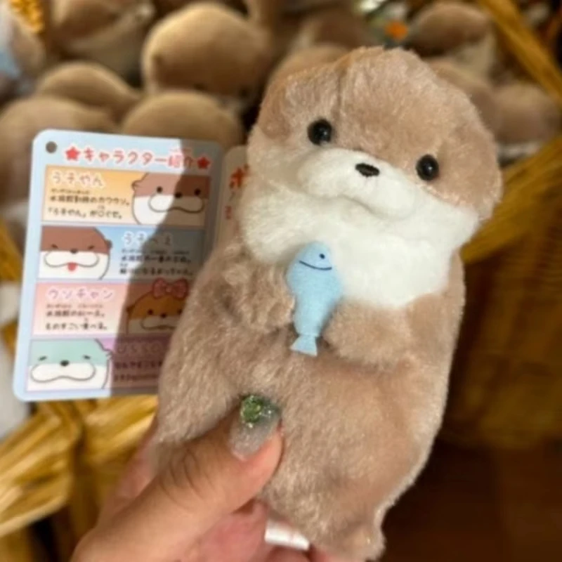 Cute Otters Holding Fish Plush Doll Keychain Hanging Pendant Props For School Bag Wallet Keyrings Toy Gifts