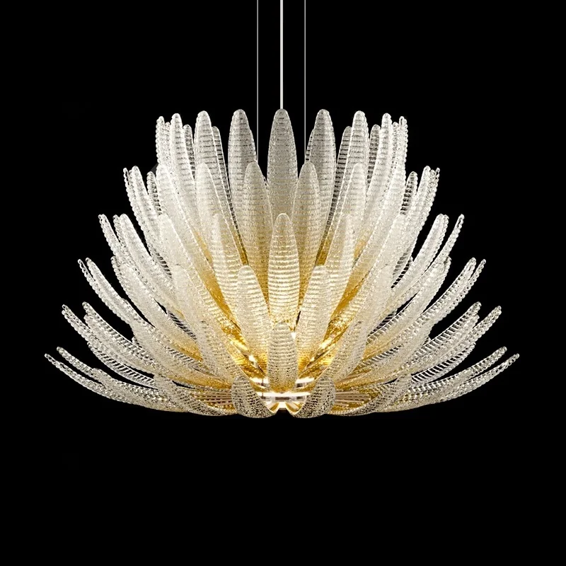 

Designer Agave Murano Glass Led Chandelier Living Room Bedroom New Milan Vintage Gold Flowers Pendant Light With Leaf Vila Lobby