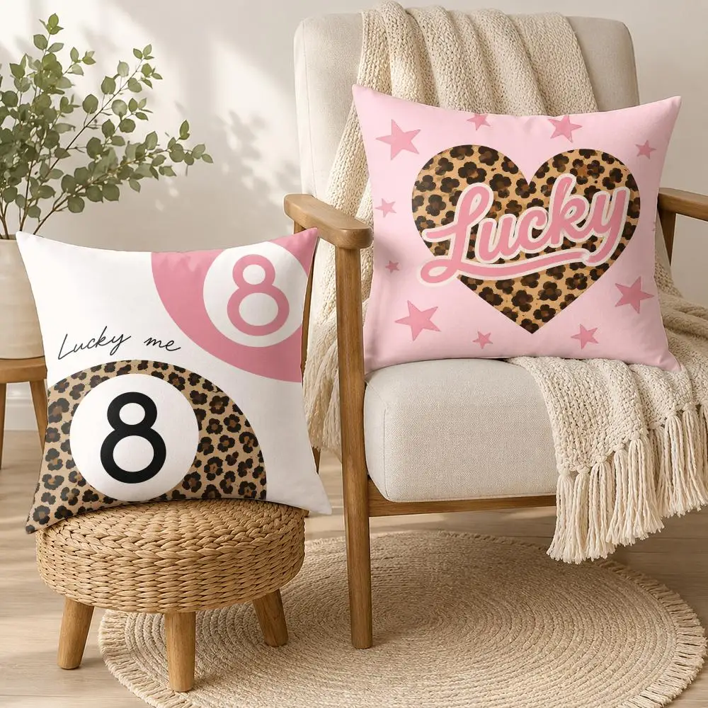 Pink Lucky Number Leopard Cushion Cover Square Decorative Throw Pillow 40x40cm For Sofa Bedroom Living Room Home Decor