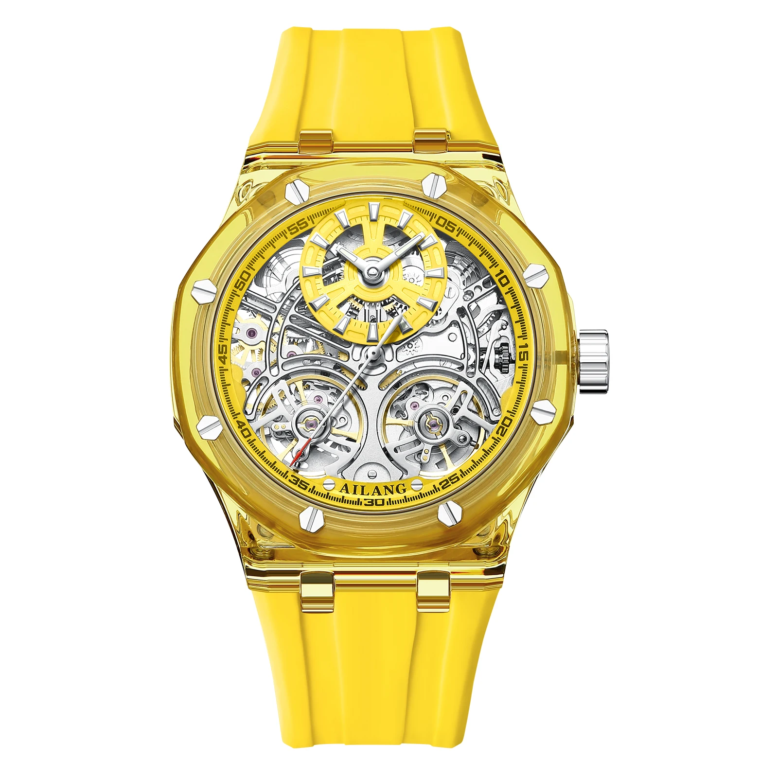 ساعة توربيون بيضاء مزدوجة كاجوال رياضية عسكرية مقاومة للماء ساعة ميكانيكية أوتوماتيكية هدية مخصصة