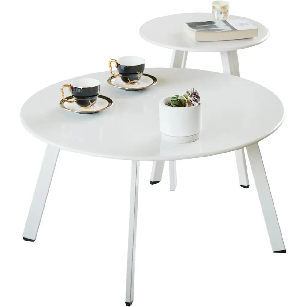 

Outdoor Patio Coee Table Set o 2, Weather Resistant End Table, Round Nesting Tables or Living Room Balcony Oice, White