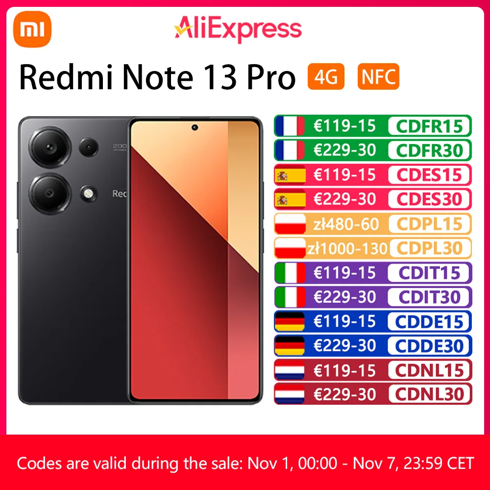 Xiaomi redmi note 13 pro 4g smartphones nfc amole bildschirm fhd 120hz ladung 67w foto 200mp gerät