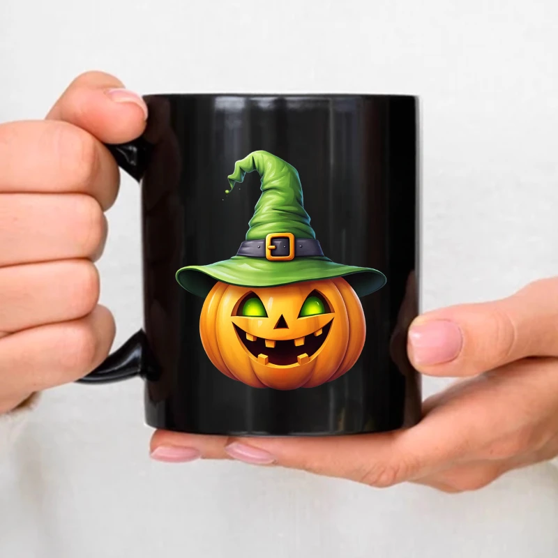 Halloween pumpkin cup, black wizard hat, jack-o-lantern design, suitable for parties and gifts