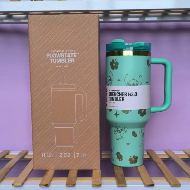 Botol Minum Stainless Steel 304 Stitch 40oz/1180ml, Cangkir Terisolasi Dingin, Desain Anime Lilo & Stitch yang Lucu, Portabel, Kapasitas Besar, Dilengkapi Sedotan, Cocok untuk Mobil, Hadiah