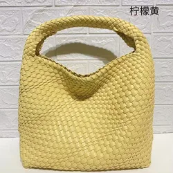 Women's shoulder bag single handle woven bag handbag casual solid color PU leather tote bucket bag