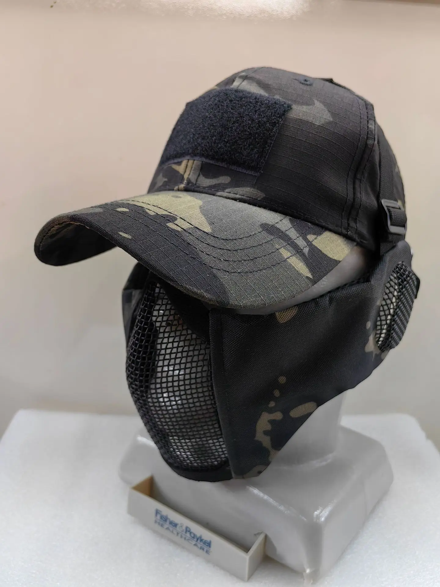 Тактическая кепка V14 со стальной проволокой и защитной полумаской + интегрированная дышащая двухкомпонентная маска для защиты ушей и рта