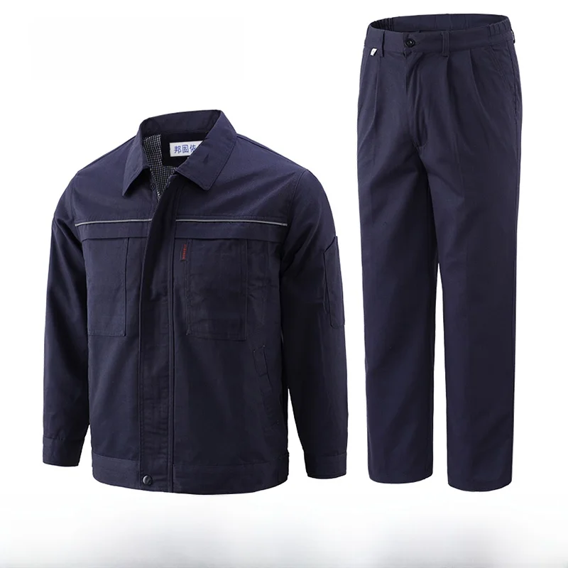 Men's Work Uniform Set Long Sleeve Wear Resistant Workwear Spring Autumn Polyester Cotton Blend Factory Workshop Uniform