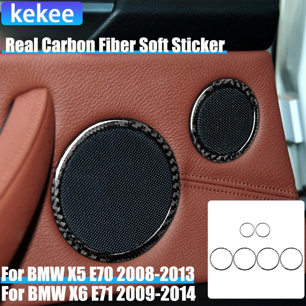 

Real Carbon Fiber Car Accessories Door Speaker Decorative Trim Cover Soft Sticker For BMW X5 E70 2008-2013 X6 E71 2009-2014