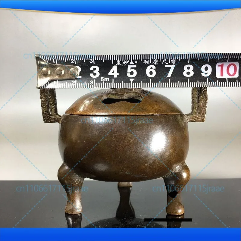For retro binaural tripod aromatherapy burner, pulp-coated copper object, antique copper incense burner ornament