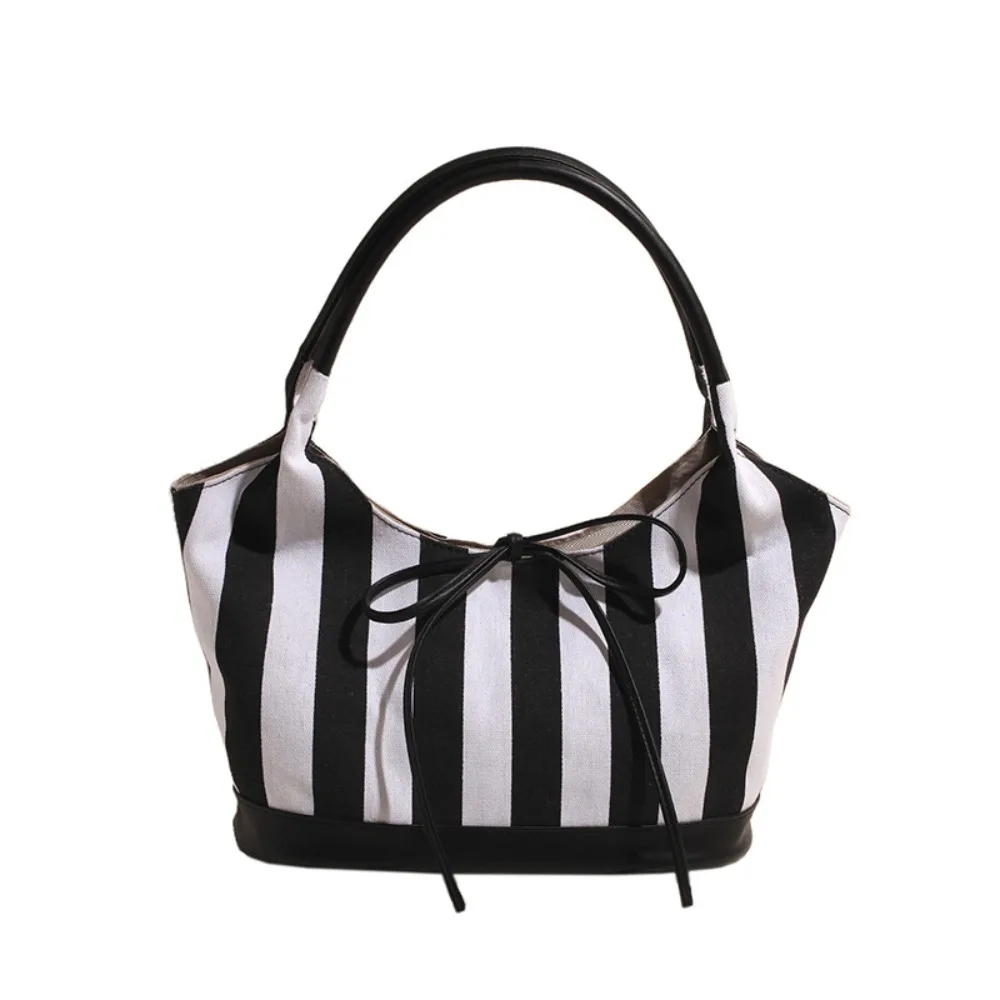 

Fashion Korean Style Canvas Tote Bag Underarm Bag Pu Leather Cloth Bow Shoulder Bag Pure Color Large Capacity Women