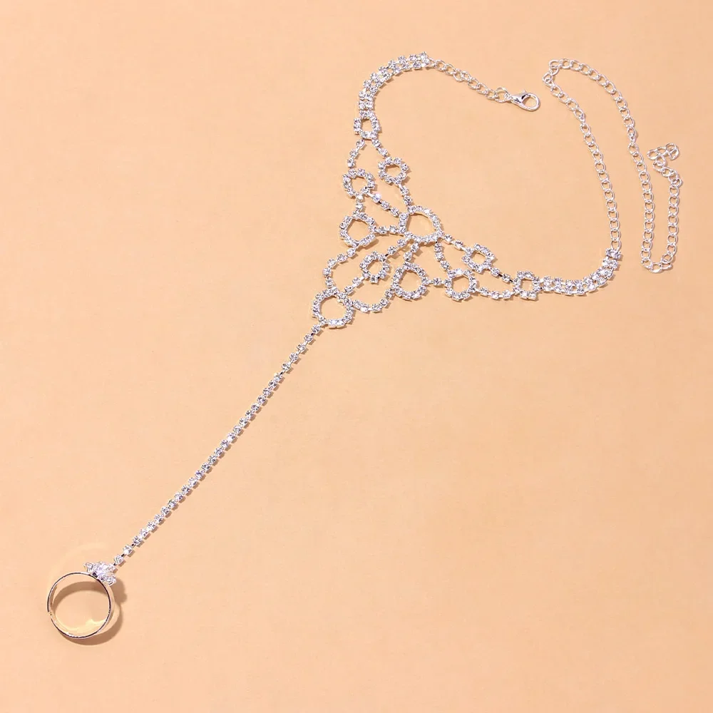 Stonefans Fashion Rhinestone Toe Anklet Summer Beach Jewelry for Women Boho Hollow Crystal Anklet Foot Chain Barefoot Jewelry