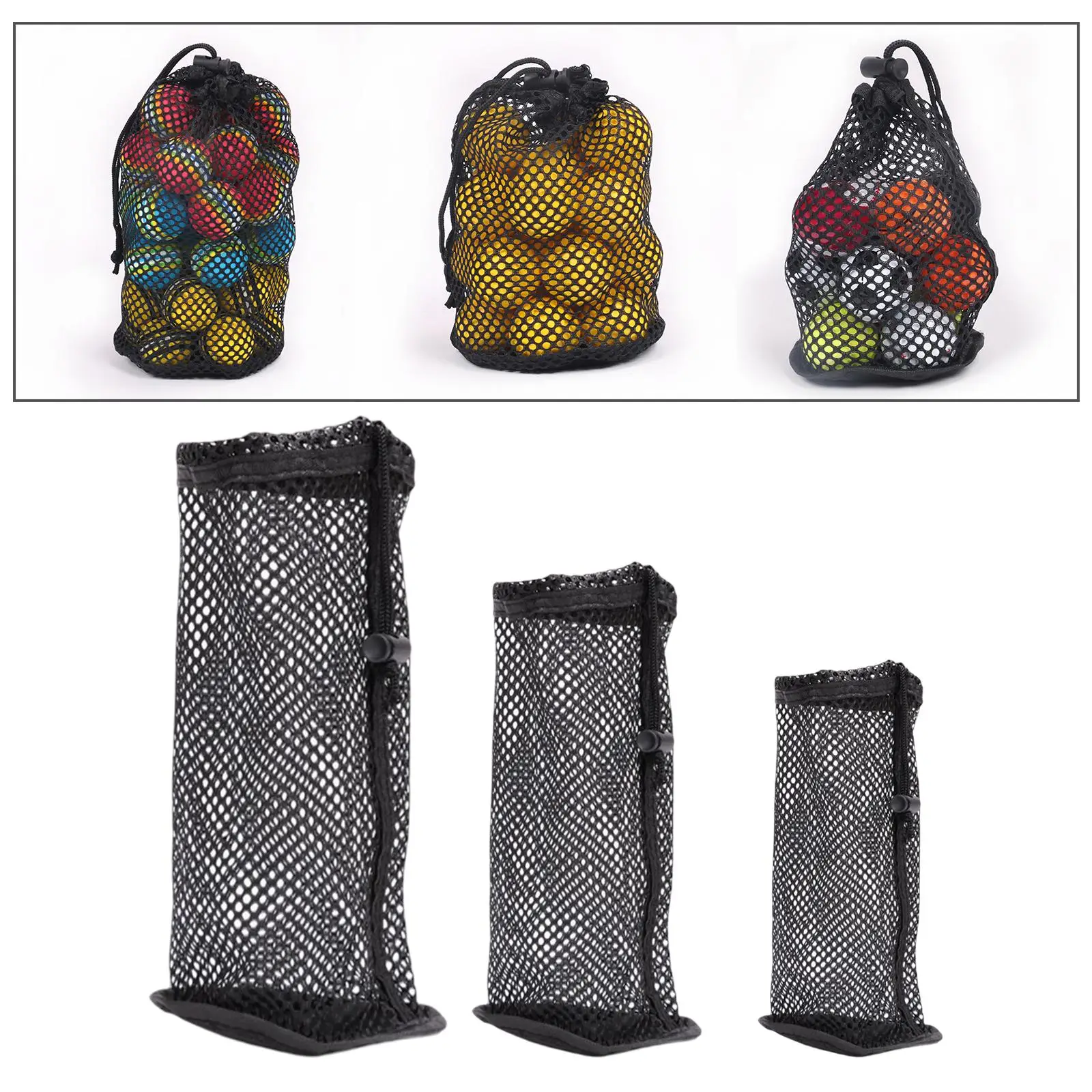 Golf Accessories Nylon Mesh Ball Bag Lightweight Net Pouch with Sliding Cord Lock for Driving Range Practice Travel