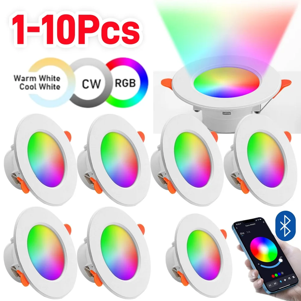 

1-10 шт. умный светодиодный потолочный светильник с затемнением, круглый точечный светильник 10 Вт RGB, меняющий цвет, теплый прохладный светильник, декоративная панель для спальни, гостиной, лампа
