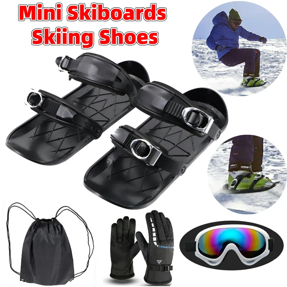 Mini Short Ski Skates Adjustable Winter Ski Shoes Snowboarding Shoes Portable Ice Skates for Winter Outdoor Sports