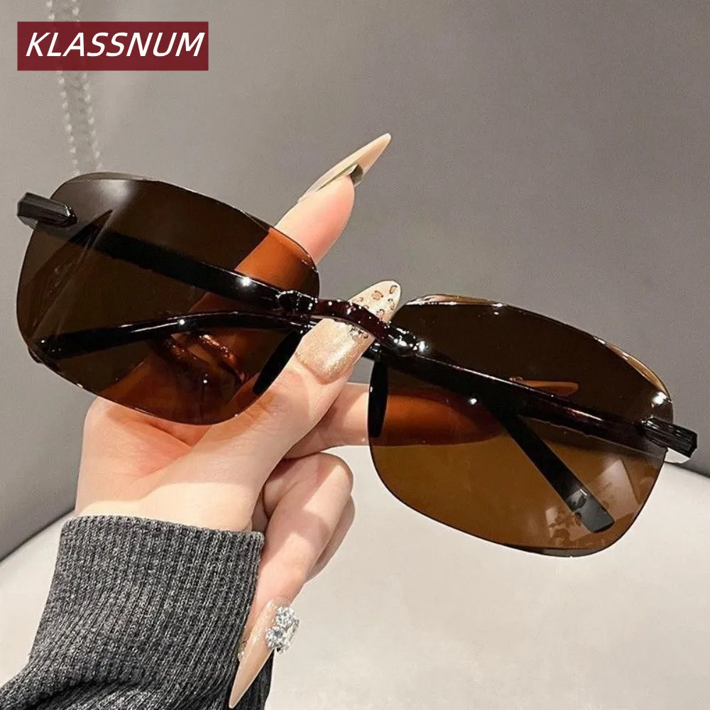 

KLASSNUM безрамные солнцезащитные очки, модные квадратные солнцезащитные очки, очки для езды на велосипеде, мужские и женские новые модные очки