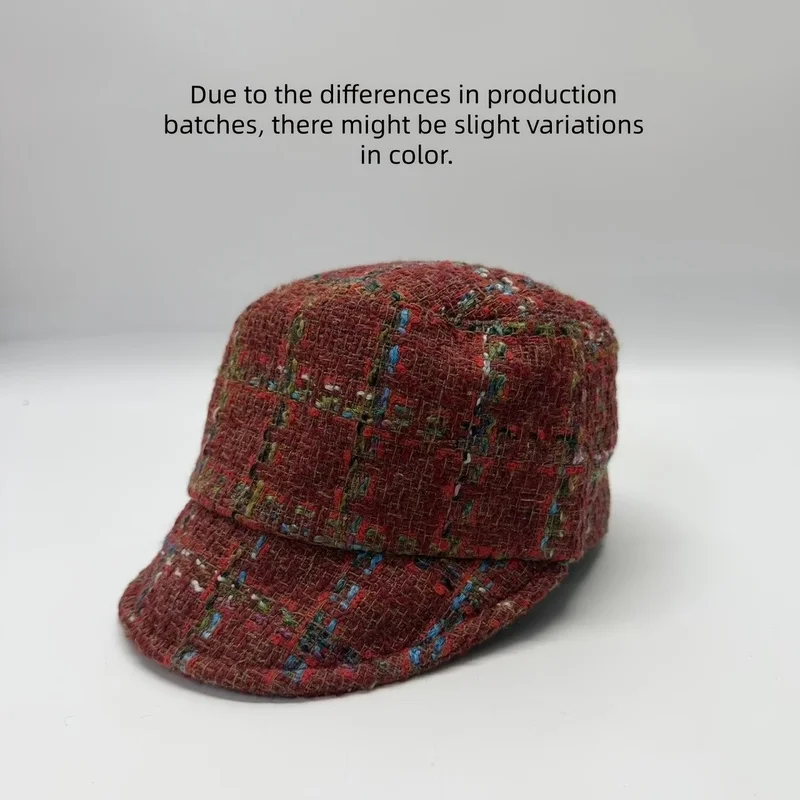 Women Vintage Plaid Newsboy Cap with Elastic & Pull String Closure Soft Warm Short Brim for Christmas Casual Daily Wear Outdoor