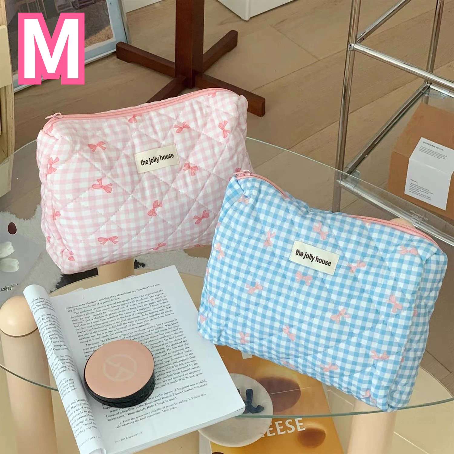 Large Capacity Sweet Plaid Ladies Cosmetic Bag Fashion Cute Women\'s Storage Bags Portable Female Makeup Cases Purse Handbags