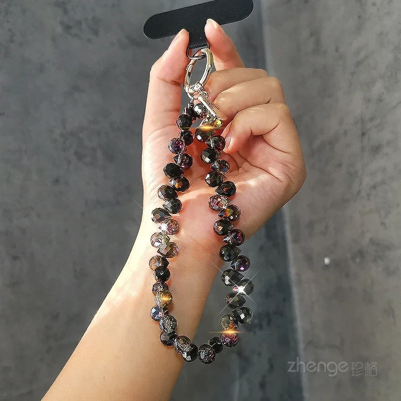 Advanced Black Crystal Phone Bracelet Wrist Ornament Crossbody Can Be Carried Phone Case Bag Keychain Pendant Universal