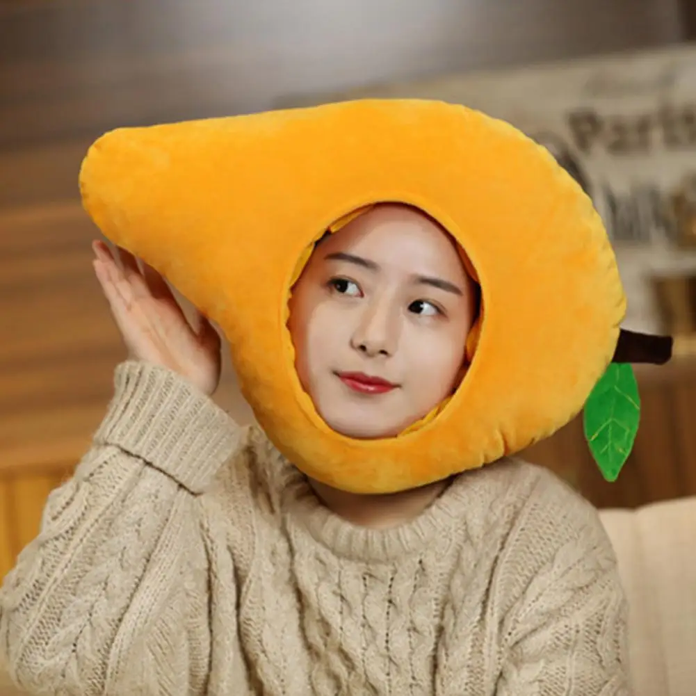 Cute Plush Head Cover Wearable Mango Headgear Soft Cartoon Plush Hat Cosplay Costume Accessories Dress-up