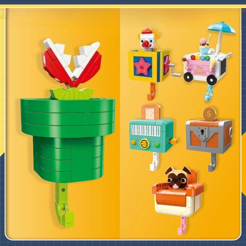 Creative home decorations, toys, assembly, DIY building blocks, treasure boxes, ice cream carts, bread machines, keys, hooks,