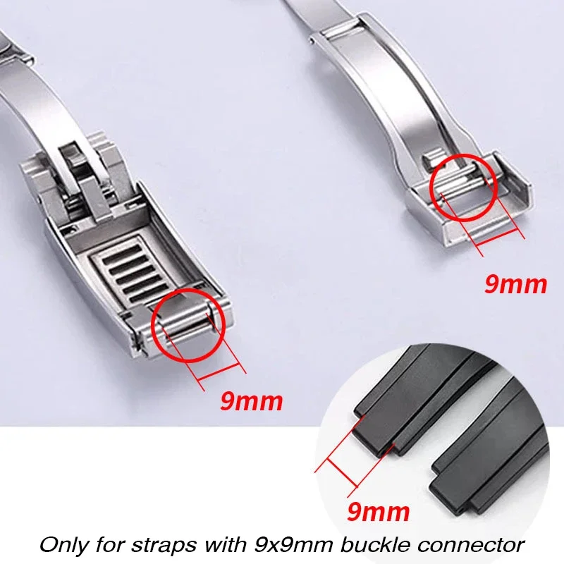 9mm Stainless Steel Watch Clasp for Rolex DAYTONA SUBMARINER GMT Fine Adjustment Glide for Rubber Watch Band Buckle Accessories