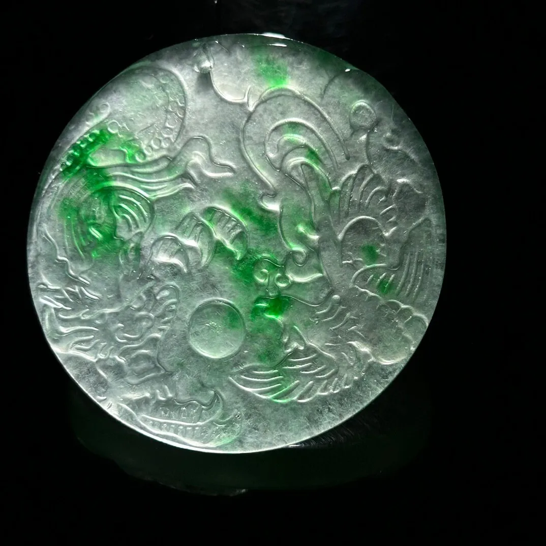 Certified Natural ice Green jade Jadeite Carved Dragon&phoenix Pendant&Necklaces