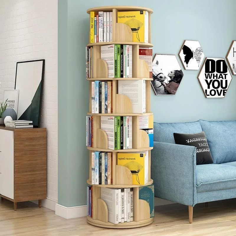 360-Degree rotating bookshelf bookcase space-saving children's floor picture book shelf simple household student simple shelf