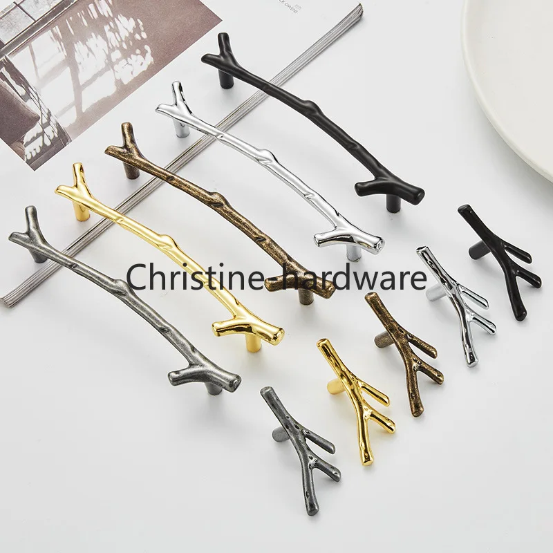 10pcs Tree Branch Furniture Handle 96mm 128mm Black Silver Bronze Kitchen Cabinet Handles Drawer Knobs Door Pulls Hardware