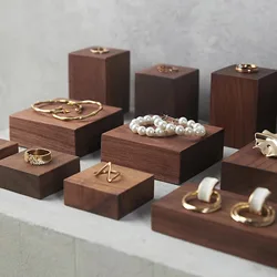 Vintage Walnut Wood Jewelry Displays Holder Rack Dark Brown High-end Display Stand Storage Photo Props Rings Earring Necklace