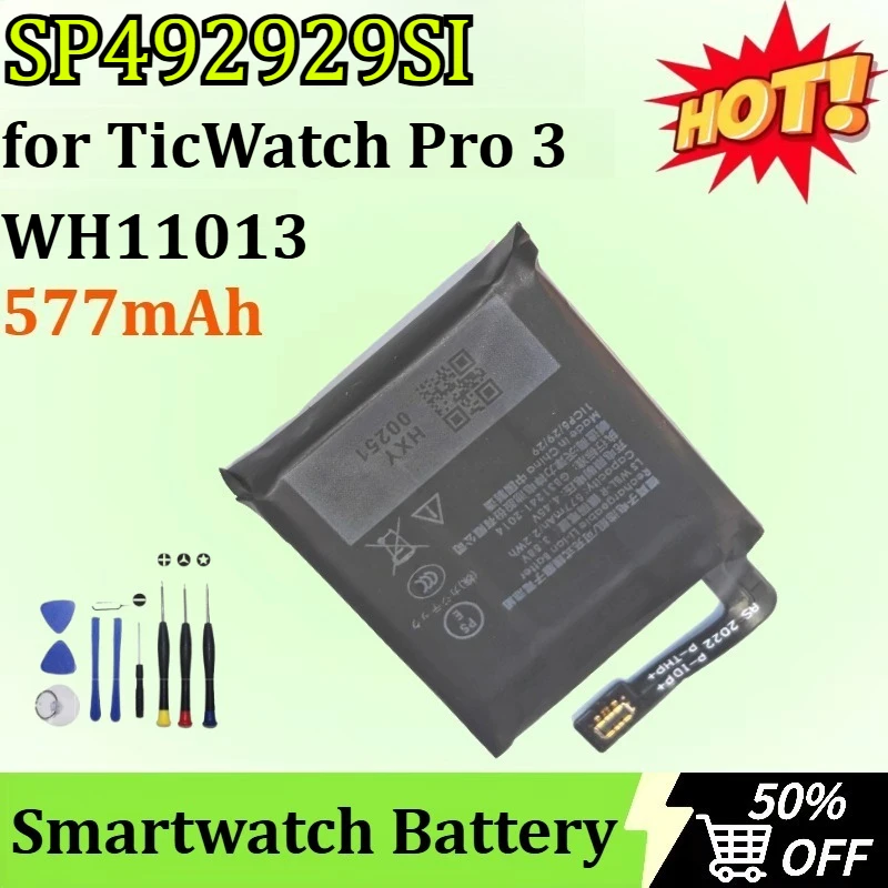 

Newly upgraded SP492929SI 3.88V 577mAh Smartwatch Battery for TicWatch Pro 3 WH11013 High-Capacity Replacement Battery + Tools
