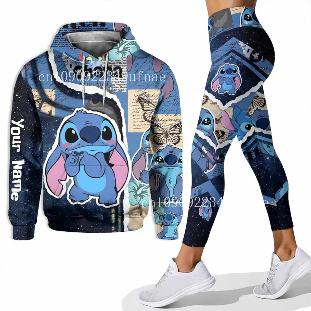 Personalized Disney Stitch 3D Women Hoodie Leggings Set Women Hoodie Set Mickey Minnie Yoga Pants Sweatpants Women Leggings