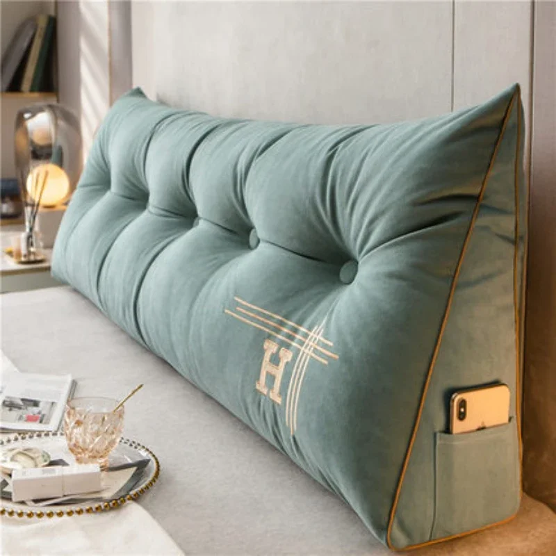 Light luxury velvet triangular bedside cushion, tatami bed cushion, embroidered large backrest, cross-border distribution