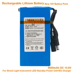 Rechargeable Lithium Battery For Street Light Instrument LED Standby Power Cell+EU Charger New 12V Battery Pack 9800mAh DC 12.6V