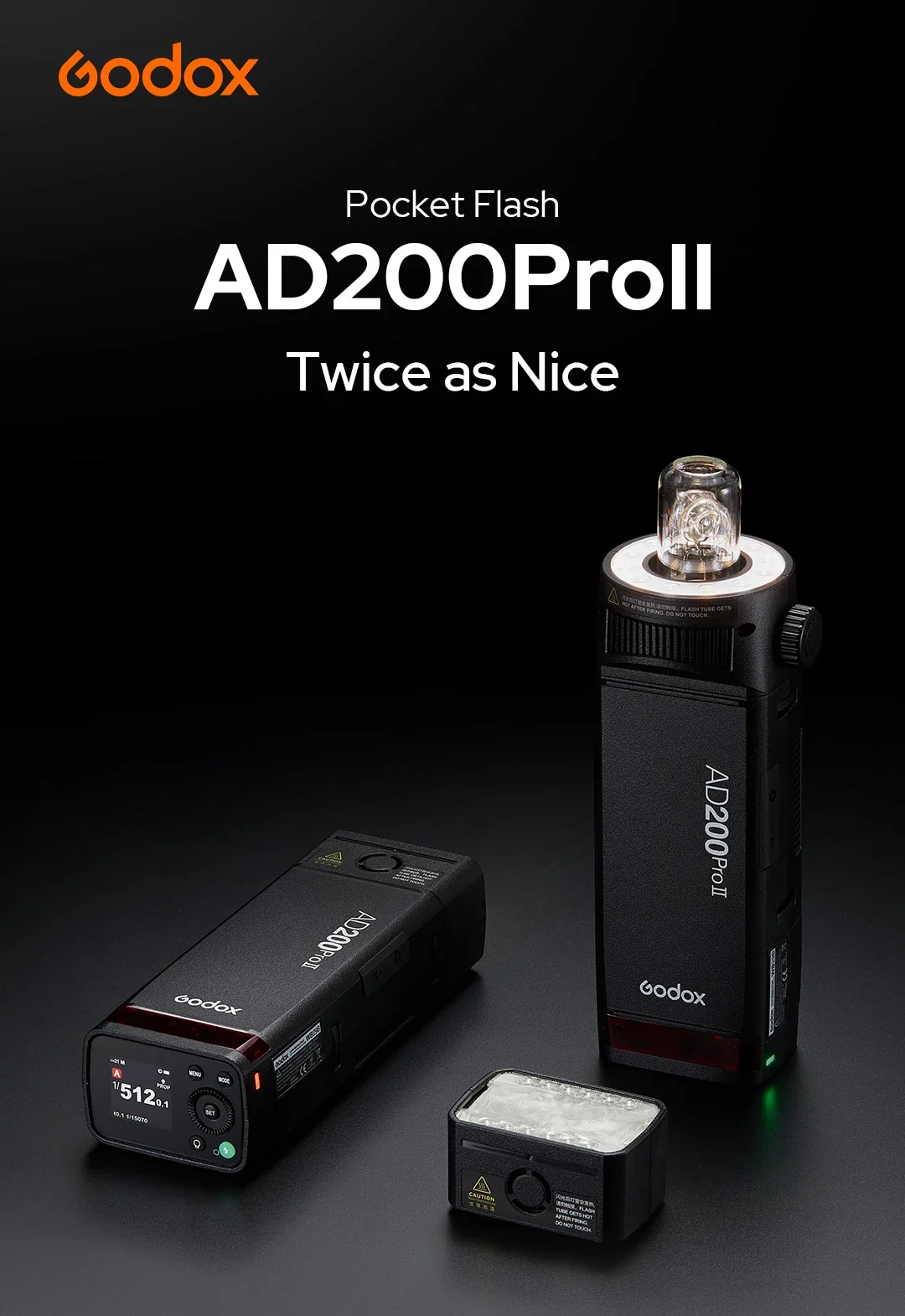 Godox AD200 pro II Flash 200Ws 1/8000 HSS 2980mAh Battery with 2.4G Wireiess X System Bi-color Modeling Lamp Speedlight Flash