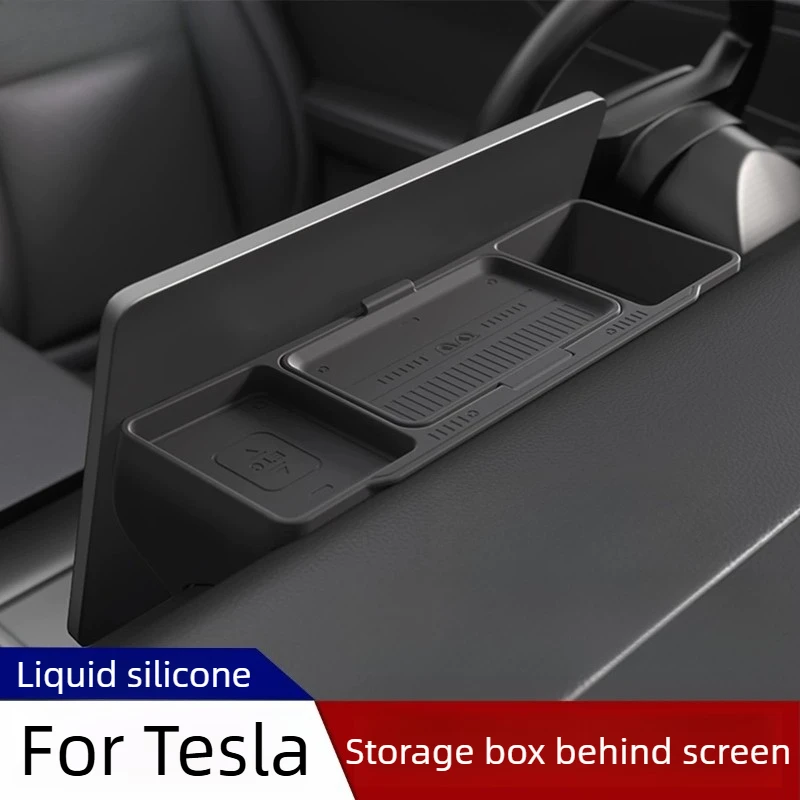 For Tesla Model 3/Y Screen Rear Storage Box ETC Tray Liquid Silicone Original Car Storage Box Interior Modification Accessories