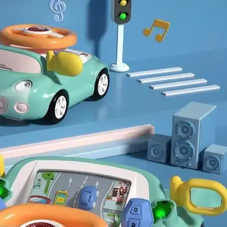 Simulated Car Steering Wheel Musical Toy Children's Multifunction Driving Steering Wheel Early Educational Toy with Lights Music