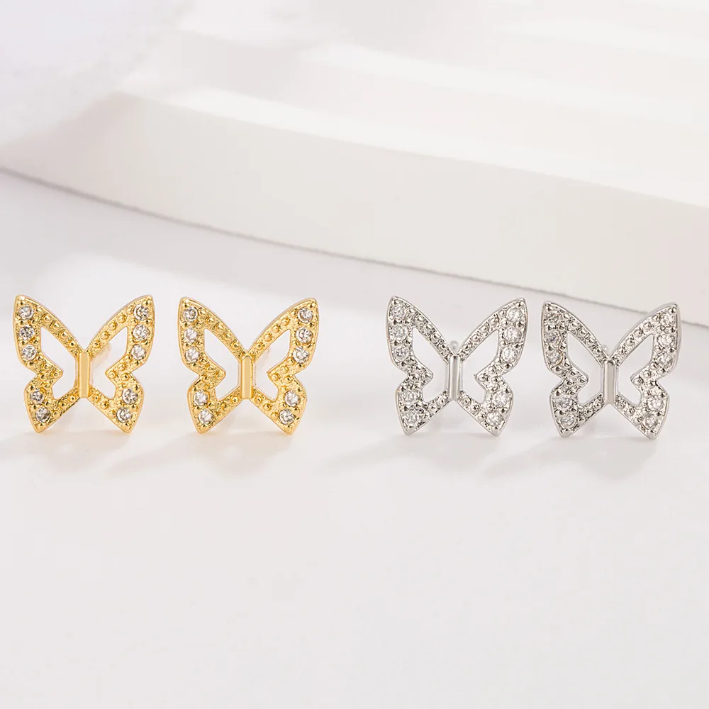 Wedding Party Jewelry Gift Pendientes Mujer Moda 2026 Korean 925 Sterling Silver Crystal Butterfly Stud Earrings for Women
