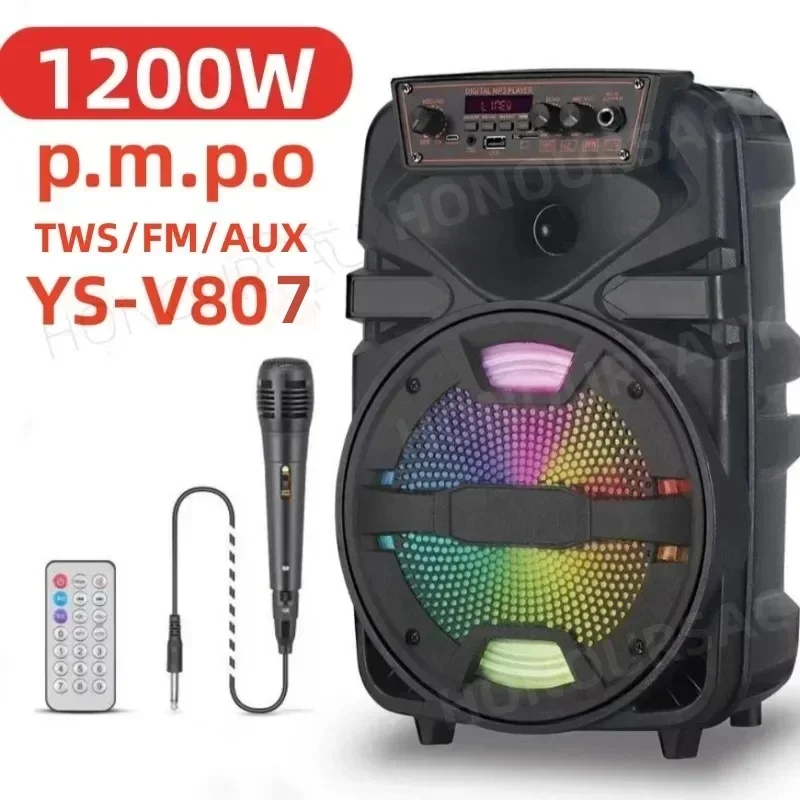 

1200W P.M.P.O Heavy Bass High Power Bluetooth Speaker TWS Wireless Party Box RGB Portable Subwoofer Outdoor Karaoke With Mic